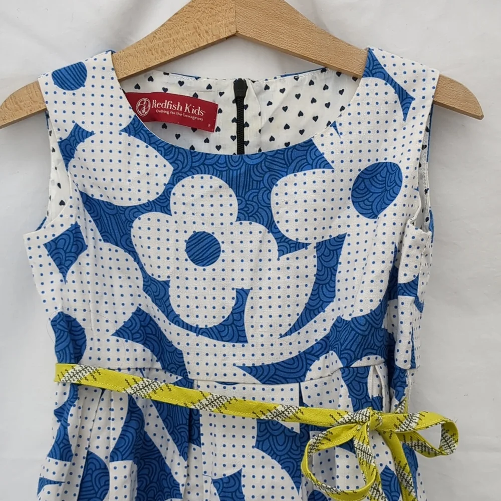 Redfish blue white floral sleeveless dress sz 2 - Picture 2 of 8
